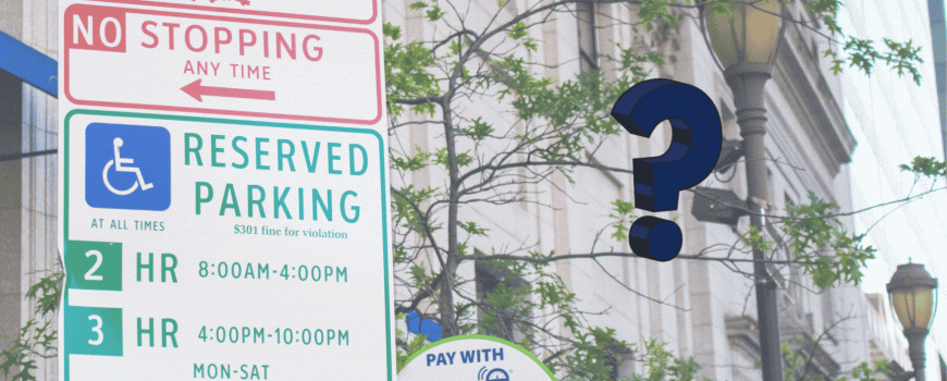 Parking Signs with question mark.