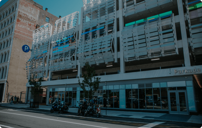 Exterior image of parkade on 8th